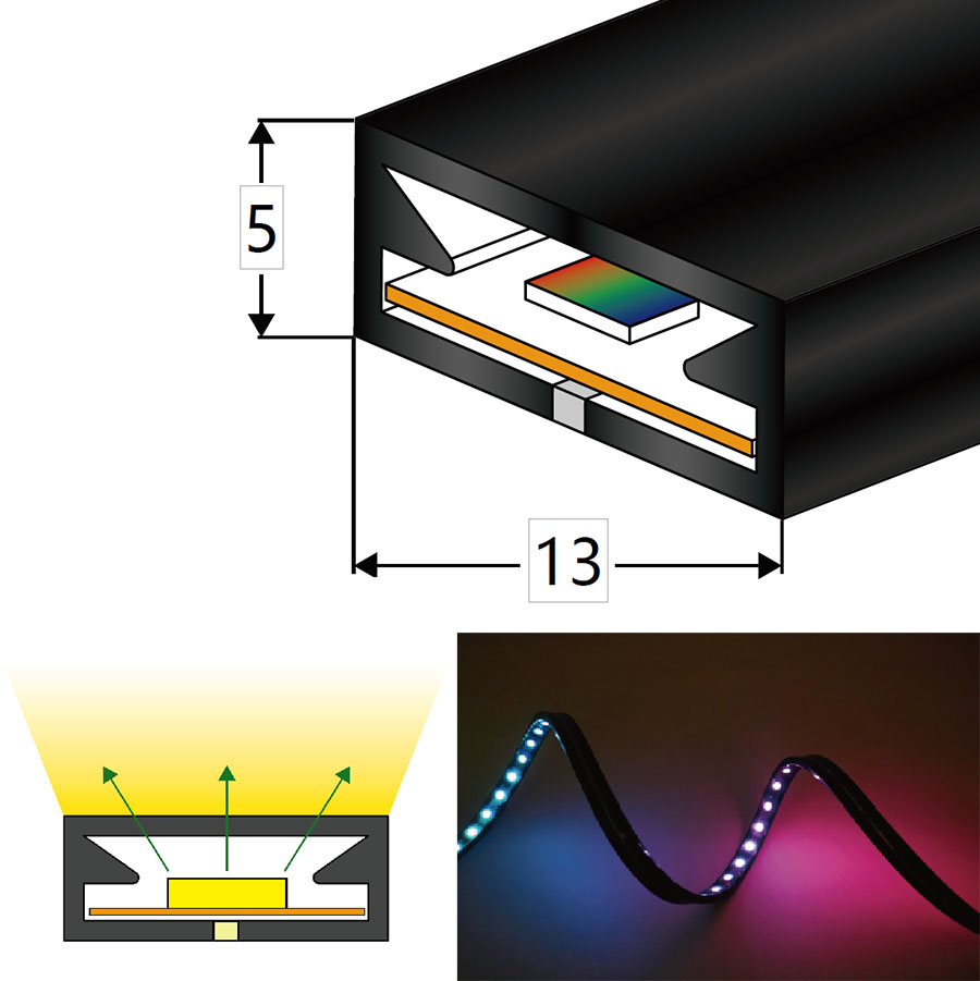 Flat Anti Glare LED Light Silicone Tube Flexible 120° Top Emitting 05*13mm